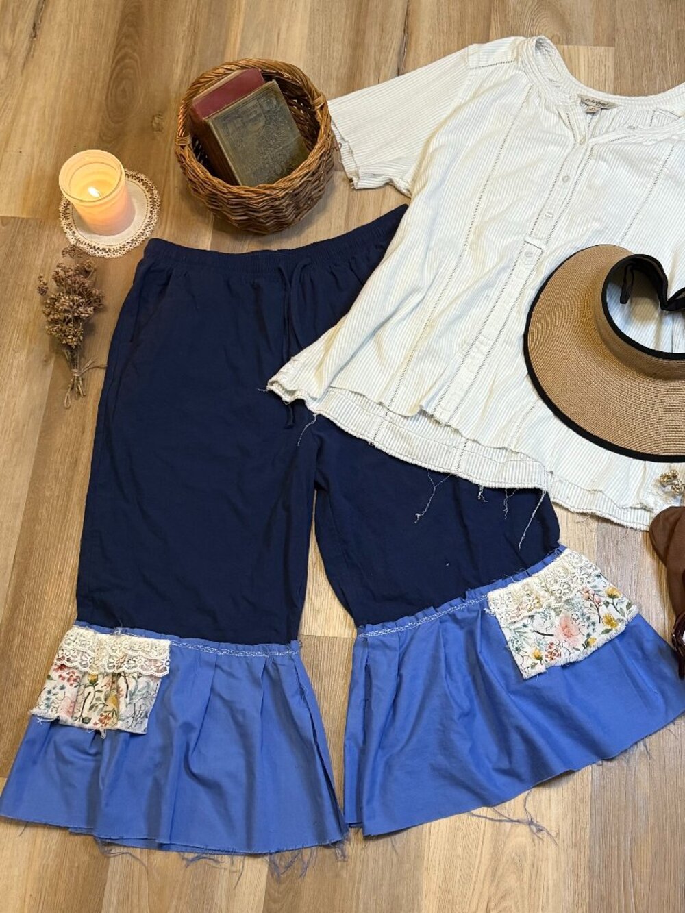 Cottagecore Prairie Bloomers with Tiered Ruffles Vintage Inspired Upcycled Pants